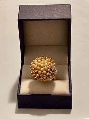 Vintage Elsa Schiaparelli Faux Pearl Watch Ring - WORKING WIND UP